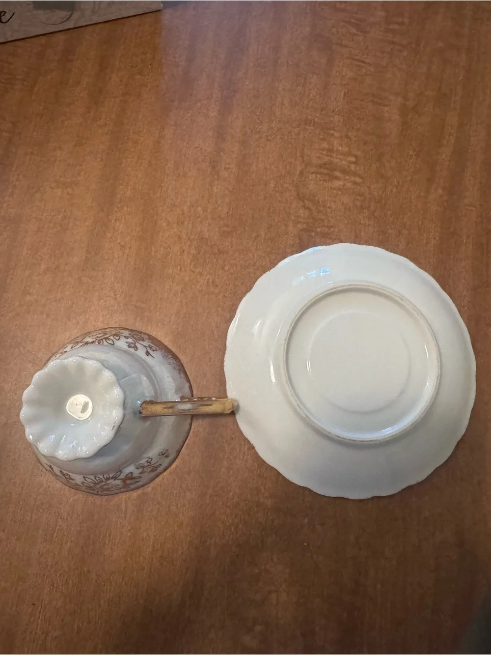 Porcelain Teacup and Saucer Set in White with Gold Trim